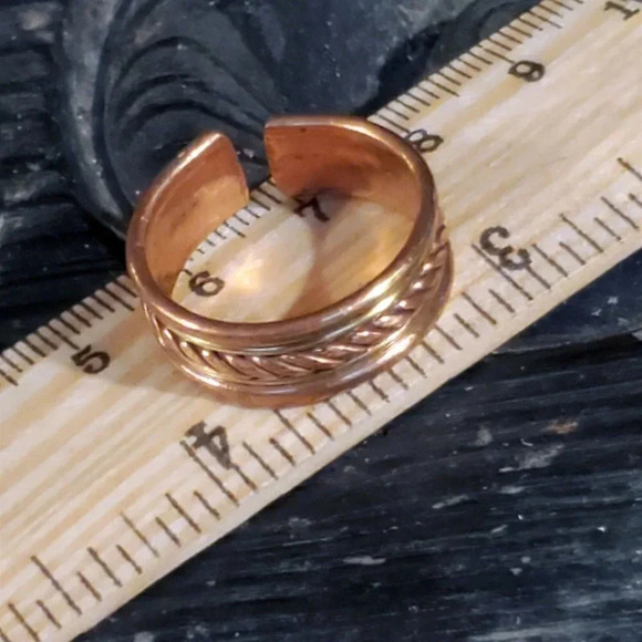 Ethnic Tribal India Brass and Copper Adjustable Handcrafted Artisan Metal Ring - Picture 9 of 12